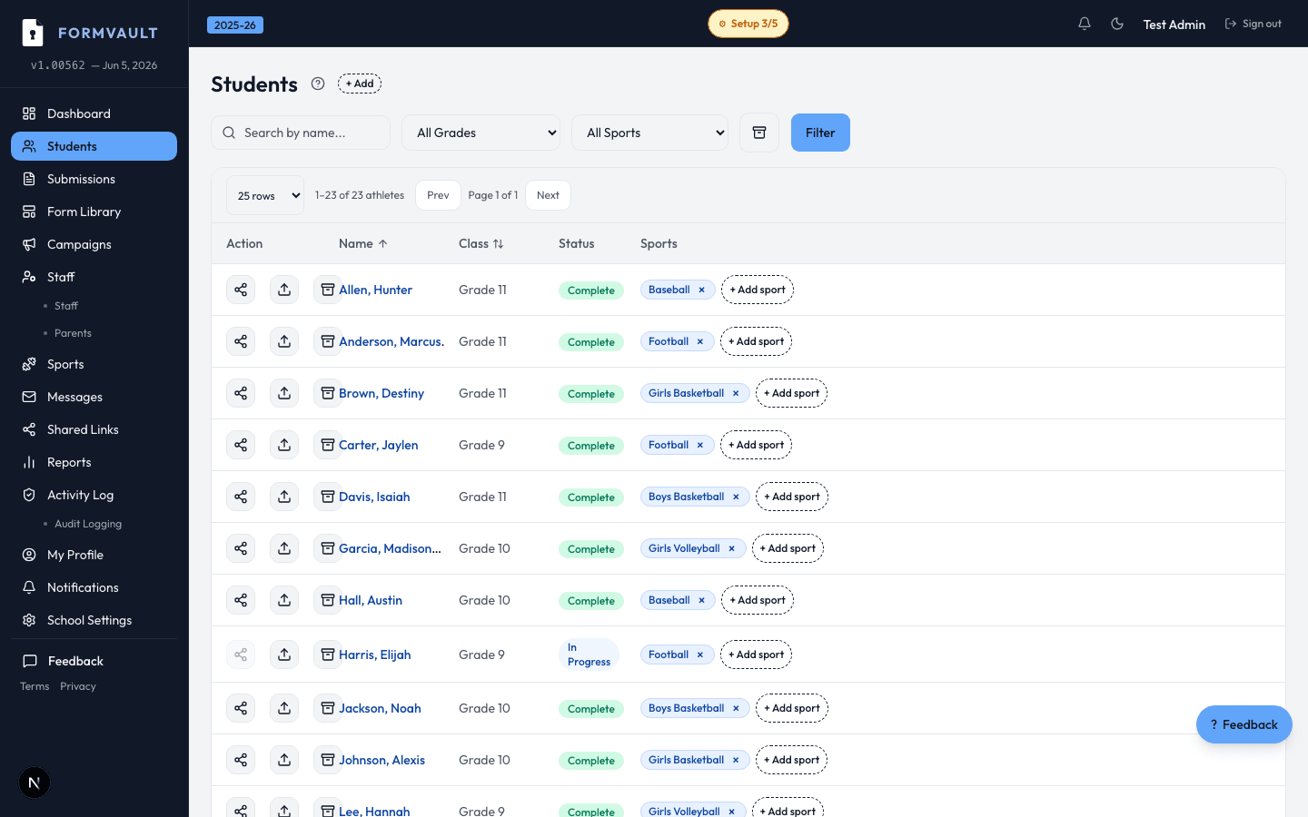 Multi-Party Digital Signatures — FormVault admin interface screenshot