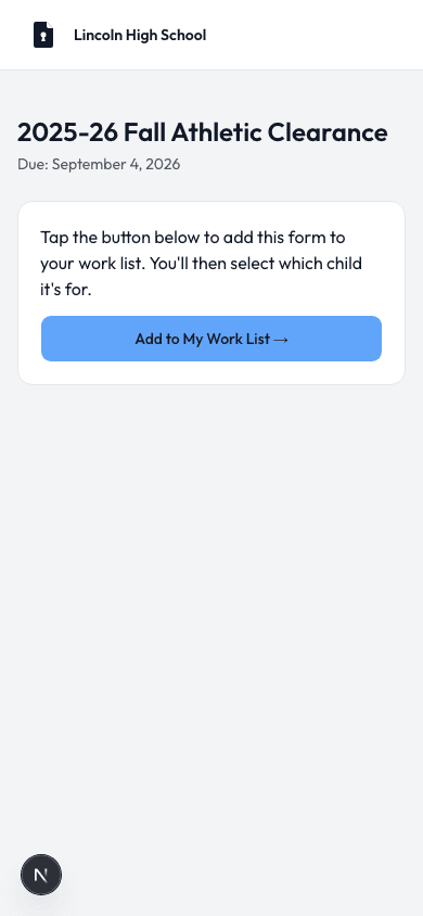 Parent Mobile Signing — FormVault admin interface screenshot
