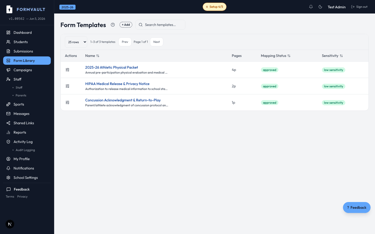 AI Smart Form Scanning — FormVault admin interface screenshot